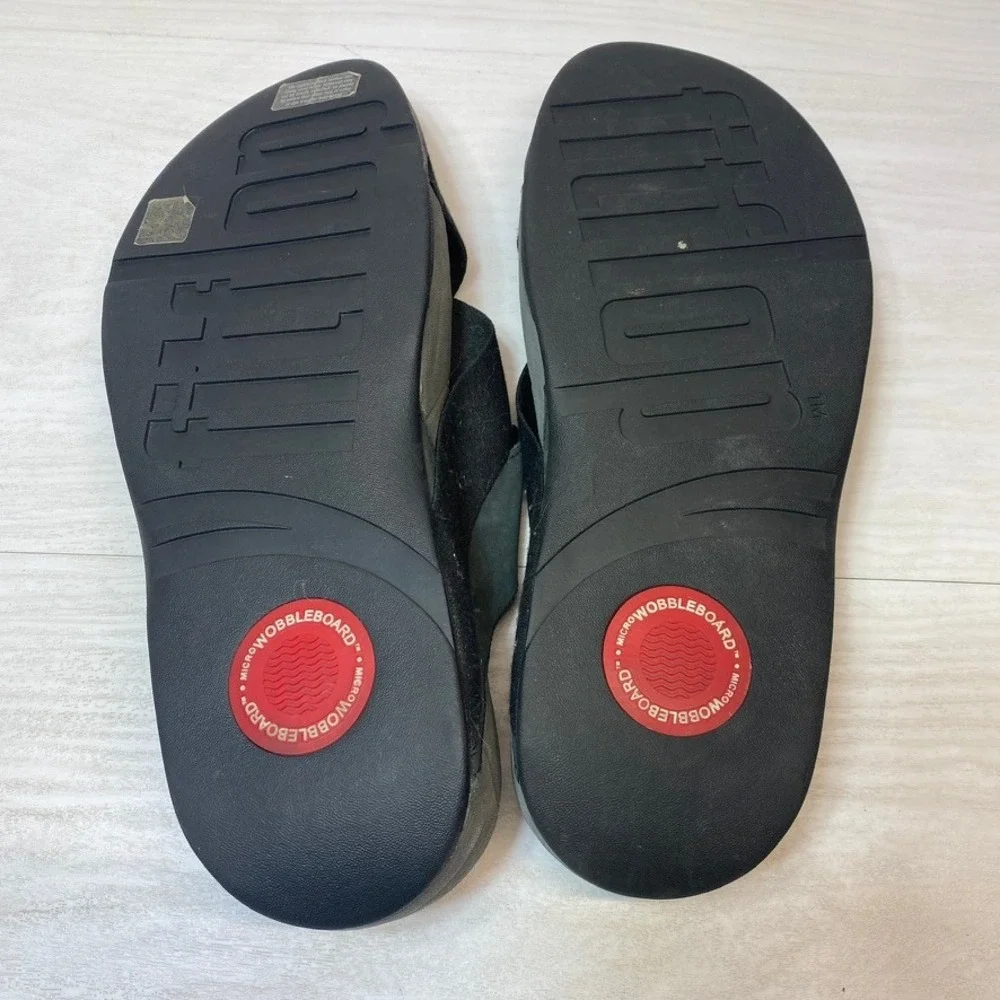 FitFlop Mens 12 Trakk II Cross Strap Sandal Microwobbleboard Black Grey Leather